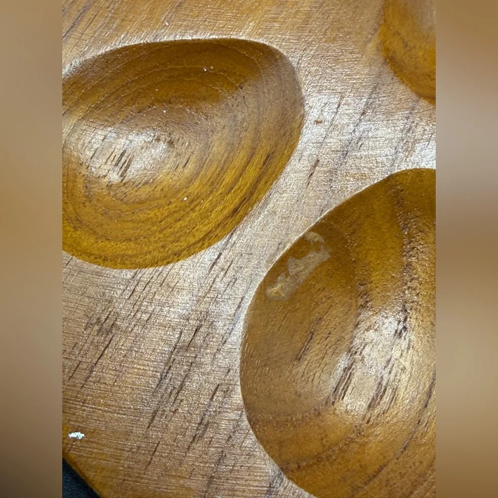 Vintage Handmade Wooden Egg Shaped Deviled Egg Dish Plate Server Serveware Decor